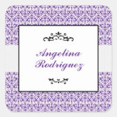 Lila Damask Muster Abschluss Quadratischer Aufkleber (Vorderseite)