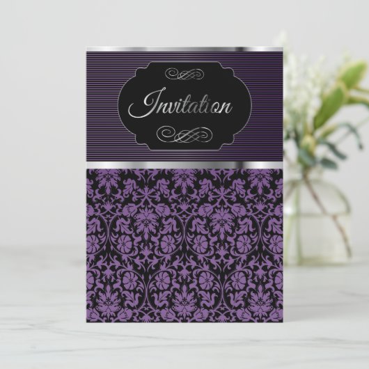 Lila Damask Party - Einladung (Stehend Vorderseite)