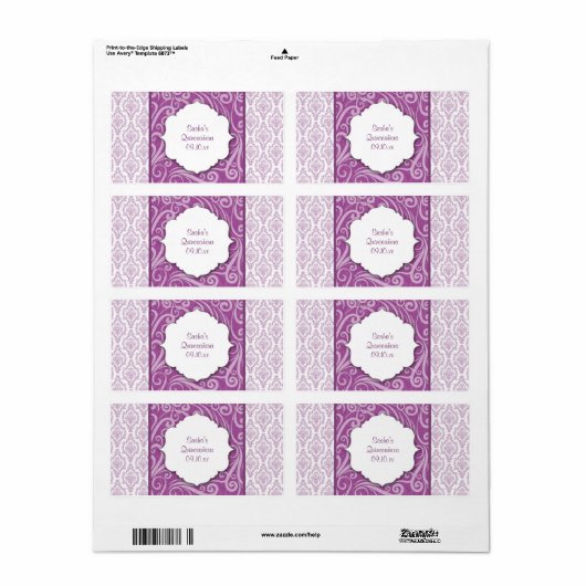 Lila Damask Quinceañera Wasserflasche oder Gefalle (Vorne)