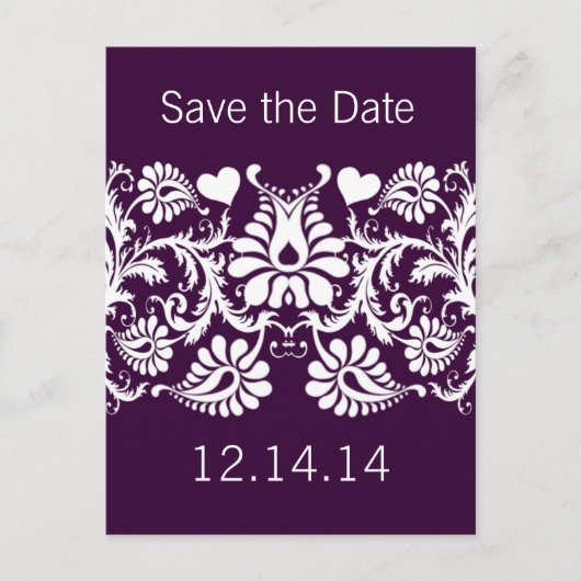 Lila Damask Save the Date Ankündigungspostkarte (Vorderseite)