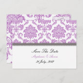 Lila Damask Save the Date Postkarte (Vorne/Hinten)