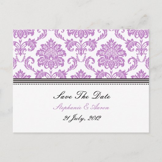 Lila Damask Save the Date Postkarte (Vorderseite)