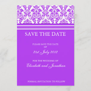 Lila Damask Save the Date Postkarte
