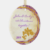 Lila Damask Spitzen Gold Personalisierter Name Orn Keramikornament (Rechts)