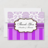 Lila Damask Stripe Wedding Danke (Vorderseite)