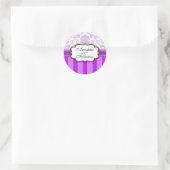 Lila Damask Stripe Wedding Sticker (Tasche)