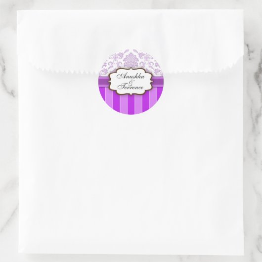 Lila Damask Stripe Wedding Sticker (Tasche)