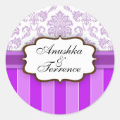 Lila Damask Stripe Wedding Sticker (Vorderseite)