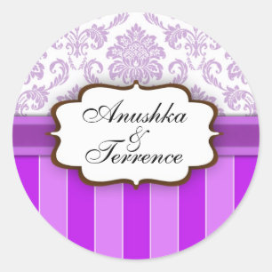 Lila Damask Stripe Wedding Sticker
