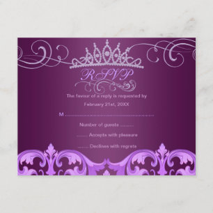 Lila Damask & Tiara Birthday RSVP-Karte RSVP Karte