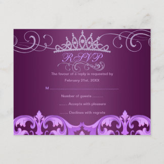 Lila Damask & Tiara Birthday RSVP-Karte RSVP Karte