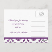 Lila Damask Wedding Foto Vielen Dank Postcard Postkarte (Rückseite)