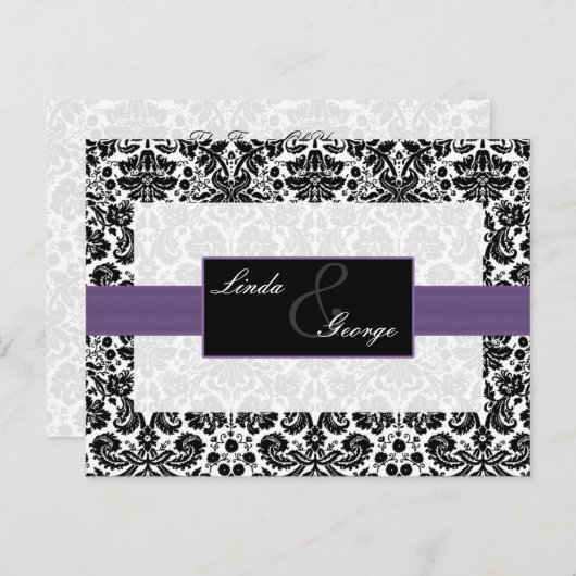 lila Damask Wedding Rsvp-Karte Einladungspostkarte (Vorne/Hinten)