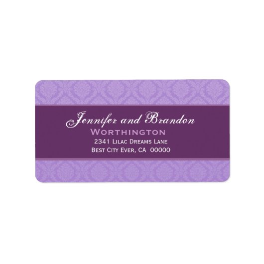 Lila Damask Wedding Set Adressaufkleber (Vorne)