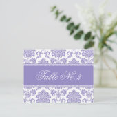 lila Damask Wedding Tischnummer (Stehend Vorderseite)