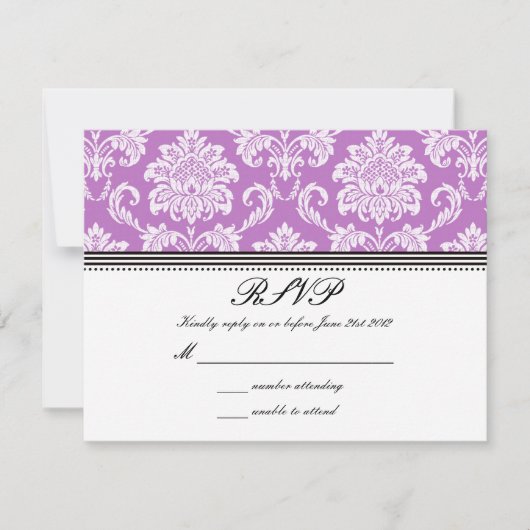 Lila Damask Wedding UAWG RSVP Karte (Vorderseite)