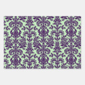 Lila Damasken auf Weiß, Grün und Gelb Geschenkpapier Set (Vorderseite 3)