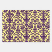 Lila Damasken auf Weiß, Grün und Gelb Geschenkpapier Set (Vorderseite 2)