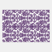 Lila Damasken auf Weiß, Grün und Gelb Geschenkpapier Set (Vorderseite)