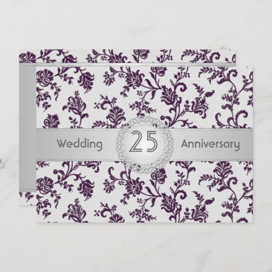 Lila Damaskus-Blume, 25. Hochzeitstag Einladung (Vorne/Hinten)