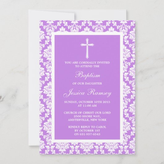 Lila Damaskus-Kreuztaufe oder -weihe Einladung (Vorderseite)