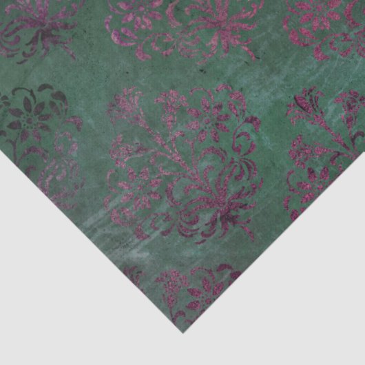 Lila Damast auf ausgeblendetem grünen Hintergrund Seidenpapier (Detail)