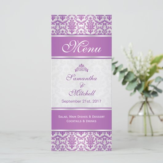 Lila Damast auf der Silberkarte Menükarte (Stehend Vorderseite)