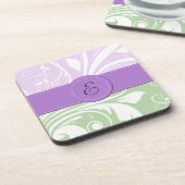 Lila Damast, grüner Damast, Monogramm Untersetzer (Linke Seite)