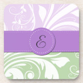 Lila Damast, grüner Damast, Monogramm Untersetzer (Vorderseite)