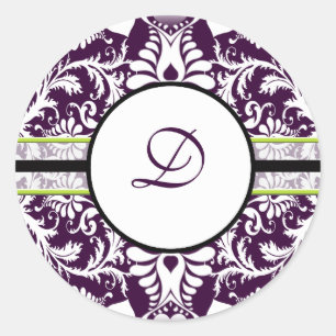 Lila Damast Initial Aufkleber Buchstabe D Hochzeit