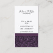 lila Damast Kronleuchter Chic Business Cards Visitenkarte (Rückseite)