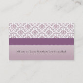 Lila Damast-Mode-Kleiderform Visitenkarte (Rückseite)