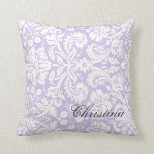 Lila Damast-Muster-Monogramm-Kissen Kissen