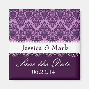 Lila Damast personalisiertes Save the Date Wedding Magnet