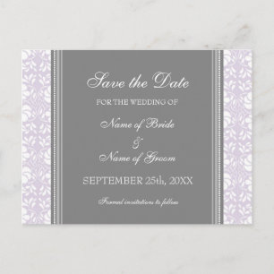 Lila Damast Save the Date, der Postkarten Wedding