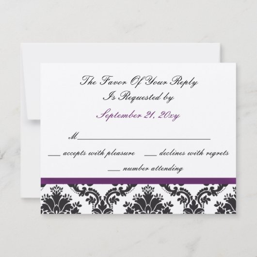 lila Damast-uAwg RSVP Karte (Rückseite)
