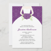 Lila Damast und BlumenBrautparty Einladung (Vorderseite)