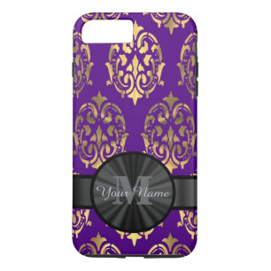 Lila Damast und personalisierte Monogramm aus Gold Case-Mate iPhone Hülle