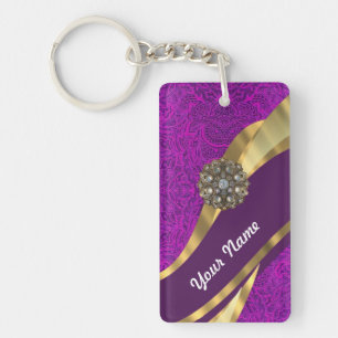 Lila Damastgoldwirbel Schlüsselanhänger