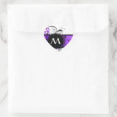 Lila Damastmuster und Monogramm Herz-Aufkleber (Tasche)