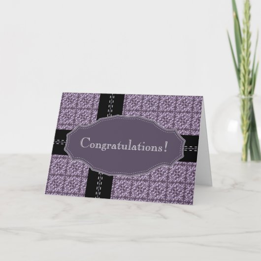 Lila Damaststich-Glückwunschkarte Karte (Vorderseite)