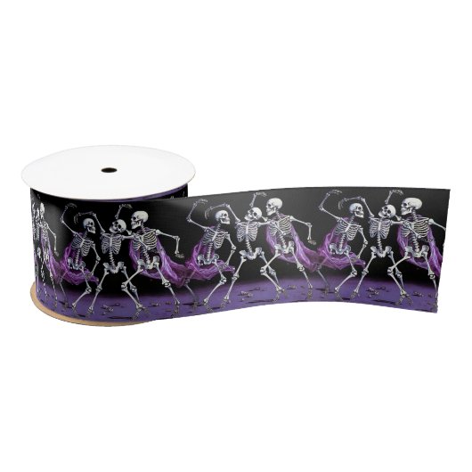 Lila Dancing Skeletons Gothic Wedding Satinband (Spule)