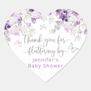 Lila, danke, dass du vorbeigeflattert bist, klassi Herz-Aufkleber