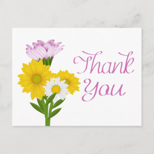 Lila Danke Gelbe Sonnenblumen und Weiße Margeriten Postkarte
