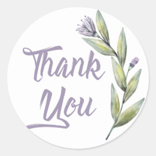 Lila Danke Grün Lorbeerblätter & Blumen Runder Aufkleber