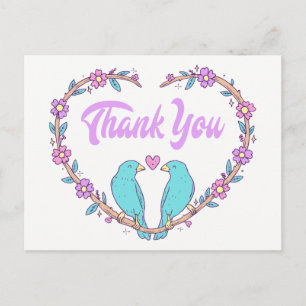 Lila Danke Ihnen Florales Herz Liebesvögel Türkis Postkarte