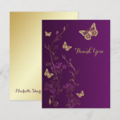 Lila, danken das Blumen Gold, Schmetterlinge Ihnen Dankeskarte (Vorne/Hinten)