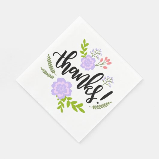 Lila Dankeschön Blume Blätter Wasserfarbenhochzeit Serviette (Ecke)