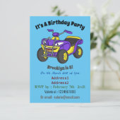 Lila Darstellung des Cartoon von Quad Einladung (Stehend Vorderseite)