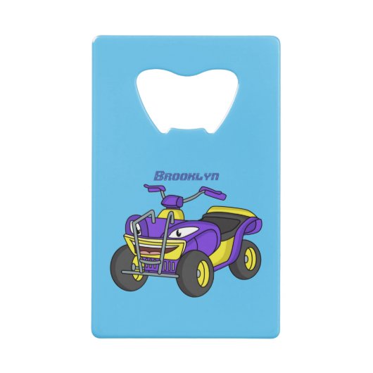 Lila Darstellung des Cartoon von Quad Geldbeutel Flaschenöffner (Vorderseite)